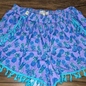 Simply Southern Shorts Women L/XL Purple Pineapple Beach Tassel Fringe Boho